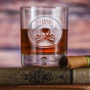 Fivetownsgift Skull & Bones Crystal Whiskey Glass – Unique Engraved Tumbler