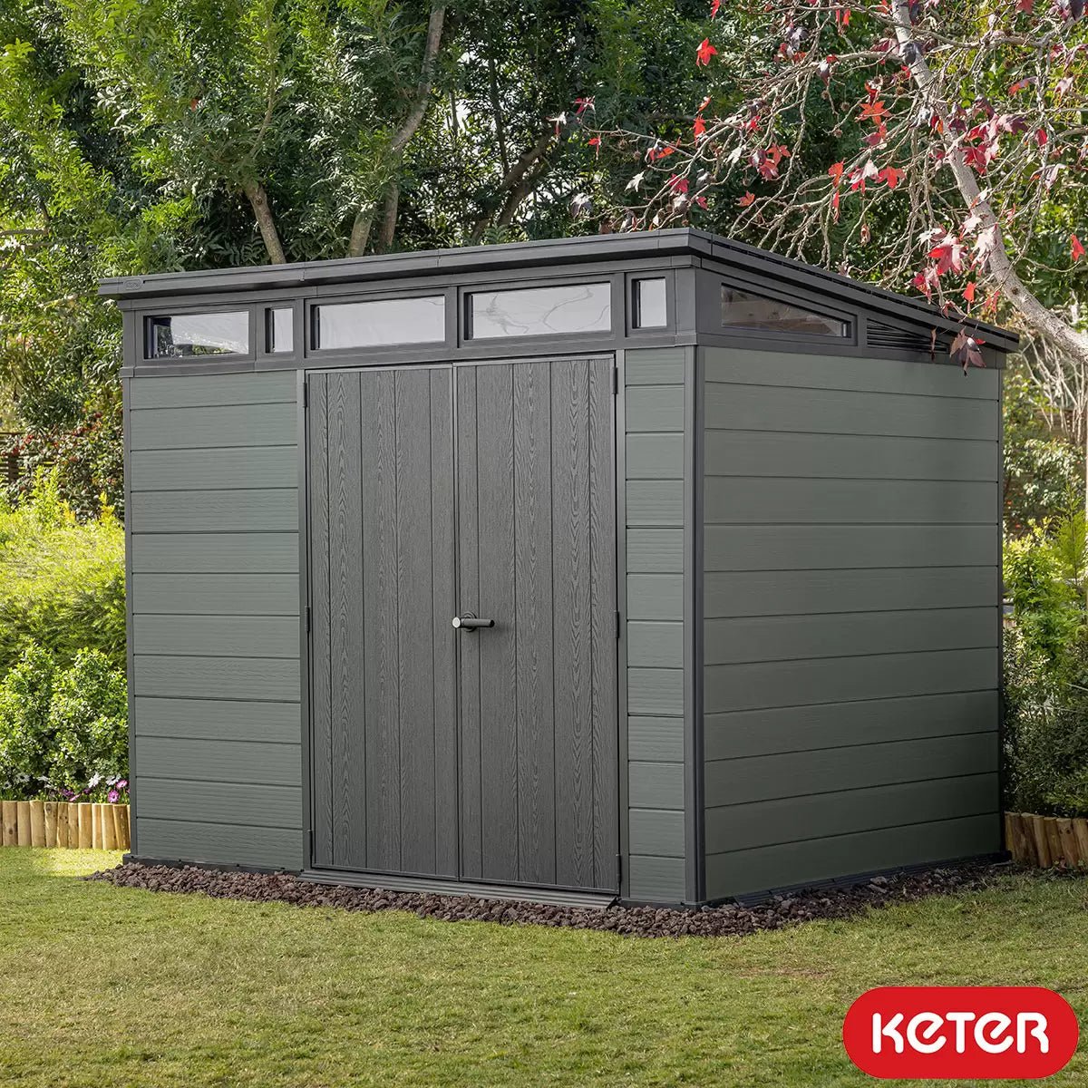Keter 9’x 7′ Cortina Heavy Duty Plastic Pent Shed – Dark Green - Image 2
