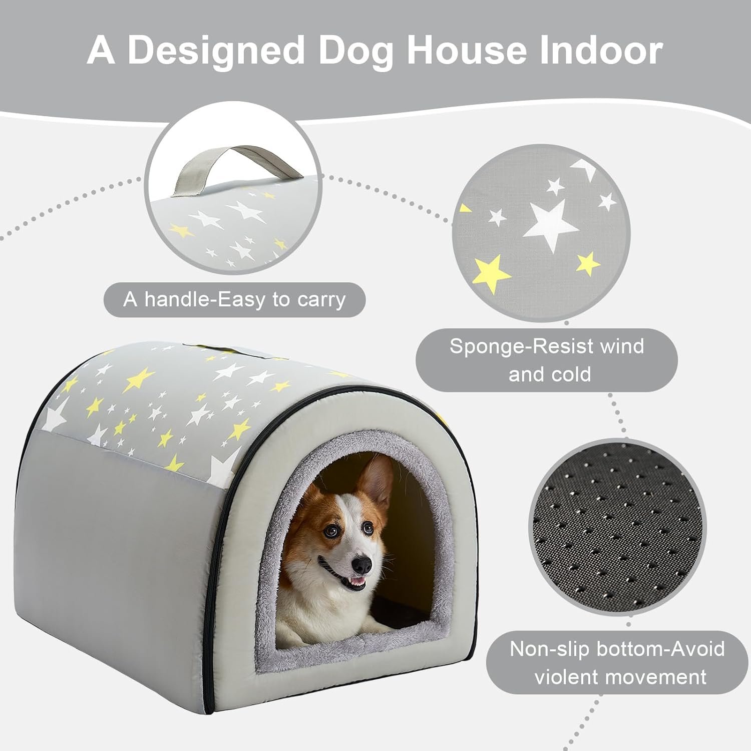 Jiupety Dog House Cozy, 2 in 1 Small Dog House, L Size for Small Medium Dog, Grey - Image 4