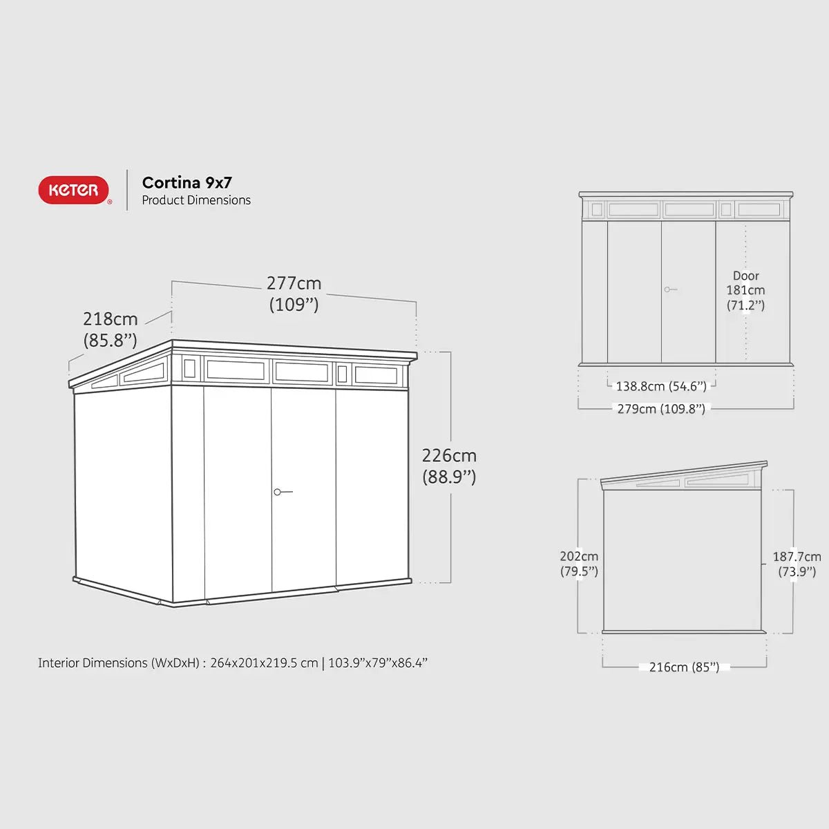 Keter 9’x 7′ Cortina Heavy Duty Plastic Pent Shed – Dark Grey - Image 5