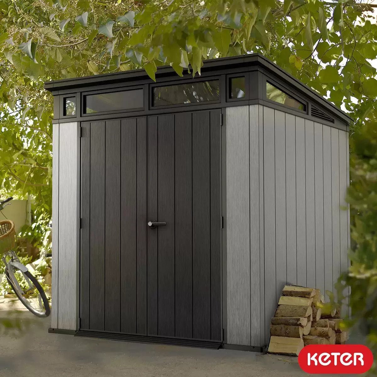 Keter 7’x 7′ Artisan Heavy Duty Plastic Pent Shed – Grey - Image 3